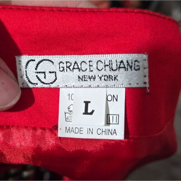 Vintage Grace chuang New York red long open blazer with embellishment - Picture 7 of 11